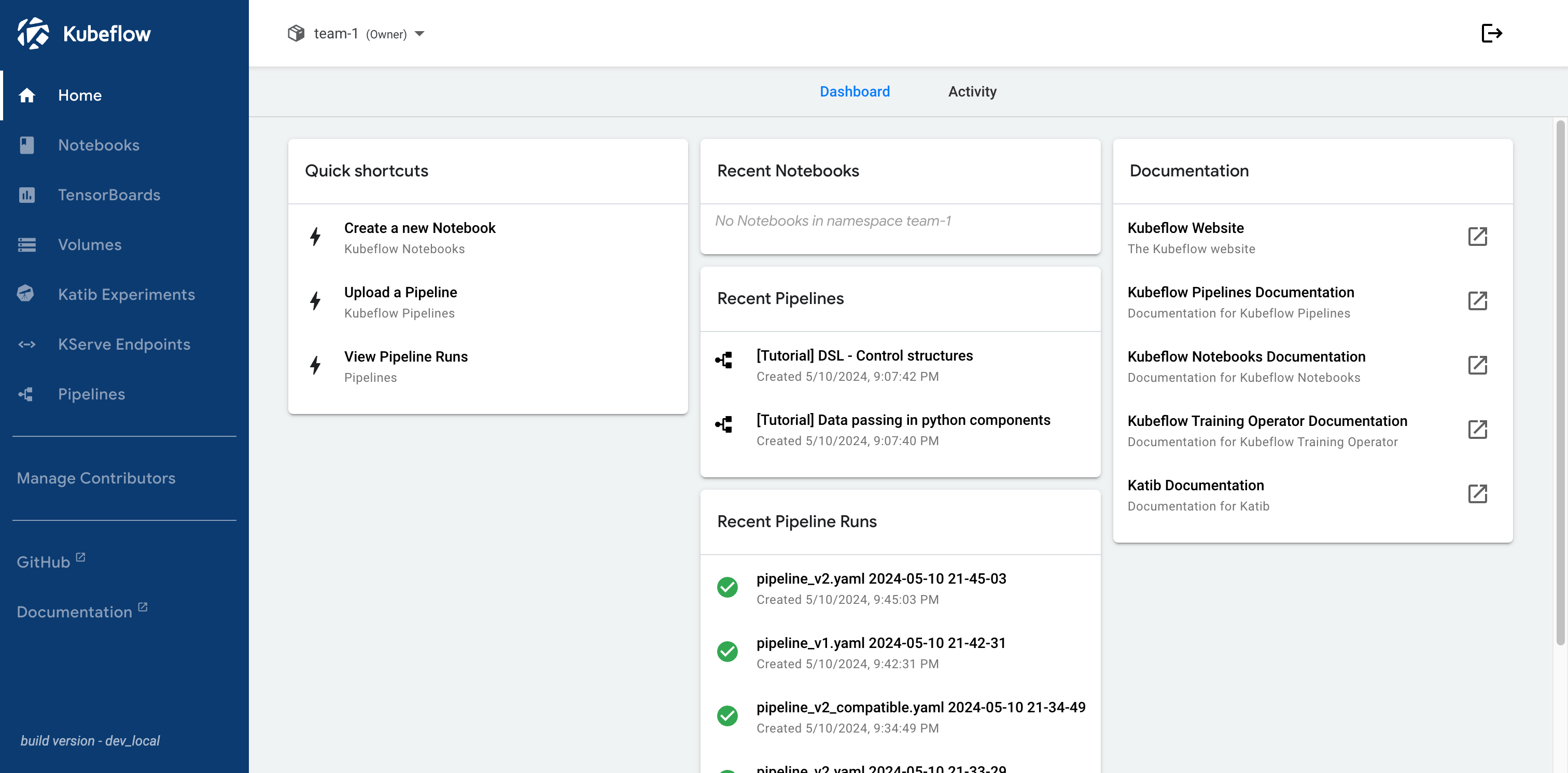 Kubeflow Central Dashboard - Homepage